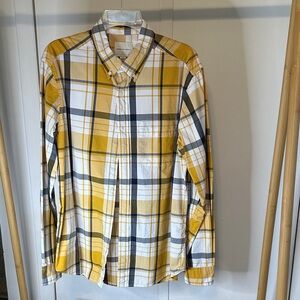 American Eagle Outfitters Yellow‎ and White Plaid Shirt size large